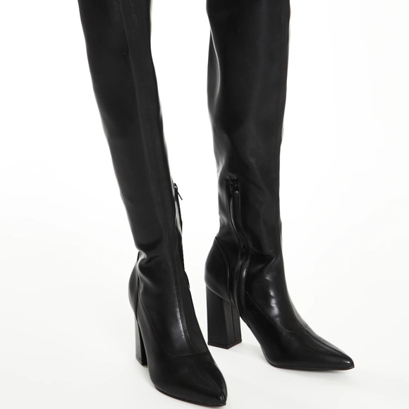 NWT Zara Over the Knee Block Heel Shiny PU Leather Boots - Picture 5 of 7